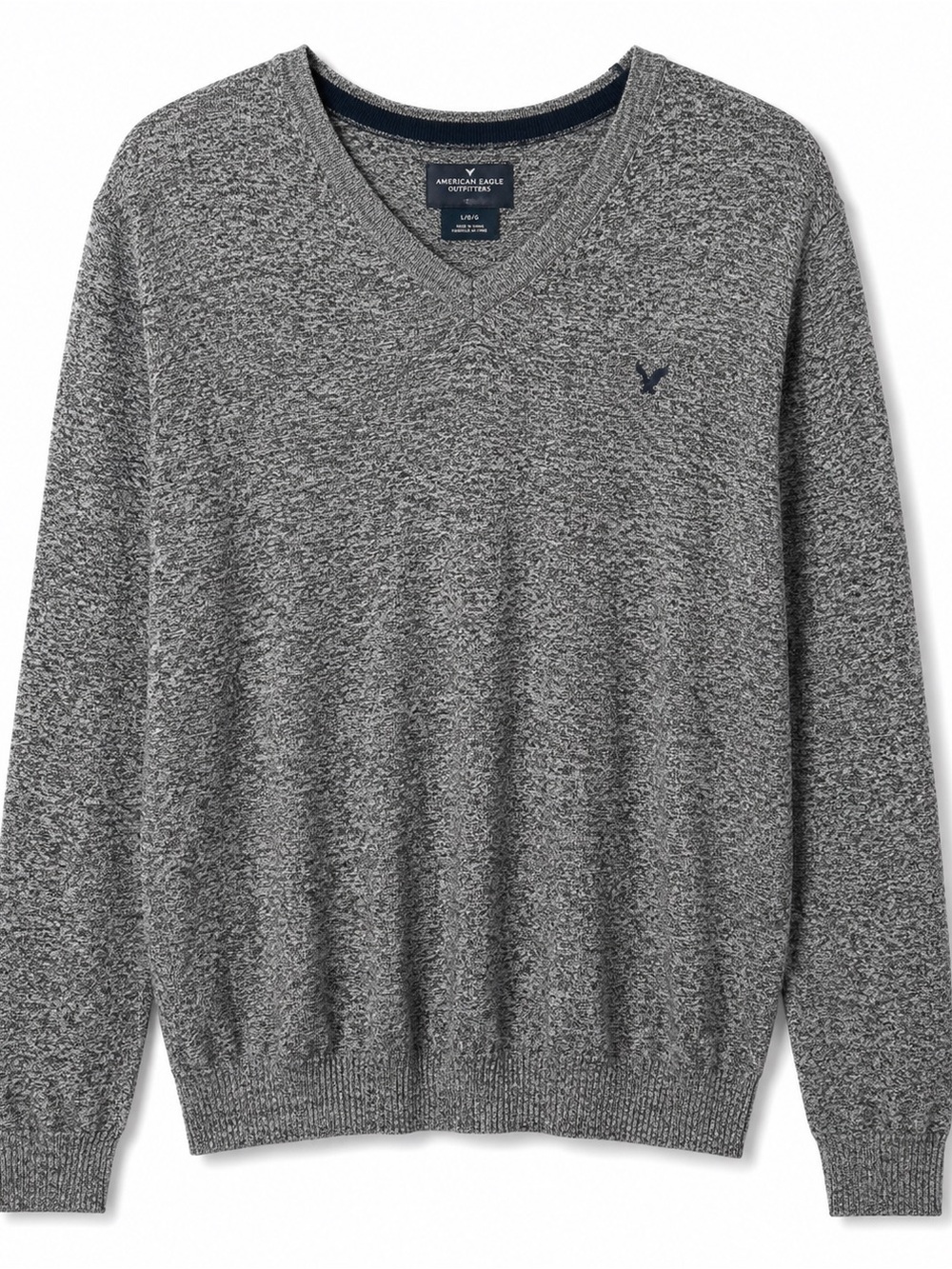 American Eagle Gray Marled V Neck Sweater Long Sleeve Men’s Size L